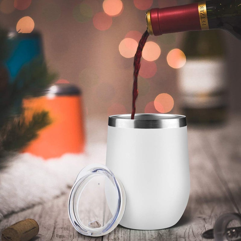 MEWAY Stemless 12 OZ Wine Tumbler Glasses with Lid -Insulated Double Wall Vacuum Stainless Steel Travel Tumbler with Straw,for Woman Under 10 dollars (White,1) - Image 5